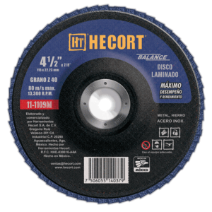 DISCO LAMINADO, 4 1/2" GRANO 40, CENTRO 7/8", HT