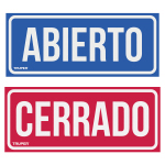 LETRERO DE SEÑALIZACION  ABIERTO/CERRADO , 28 X 12 CM