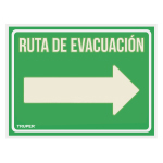 LETRERO DE SEÑALIZACION  RUTA EVACUACION DERECHA ,21 X 28 CM