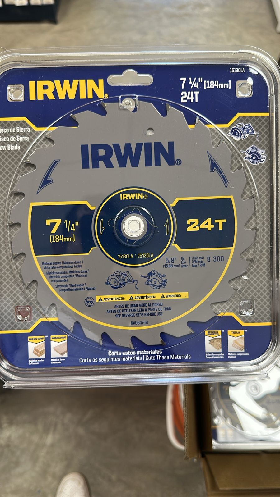 disco para madera 7 1/4, 24 dientes, irwin